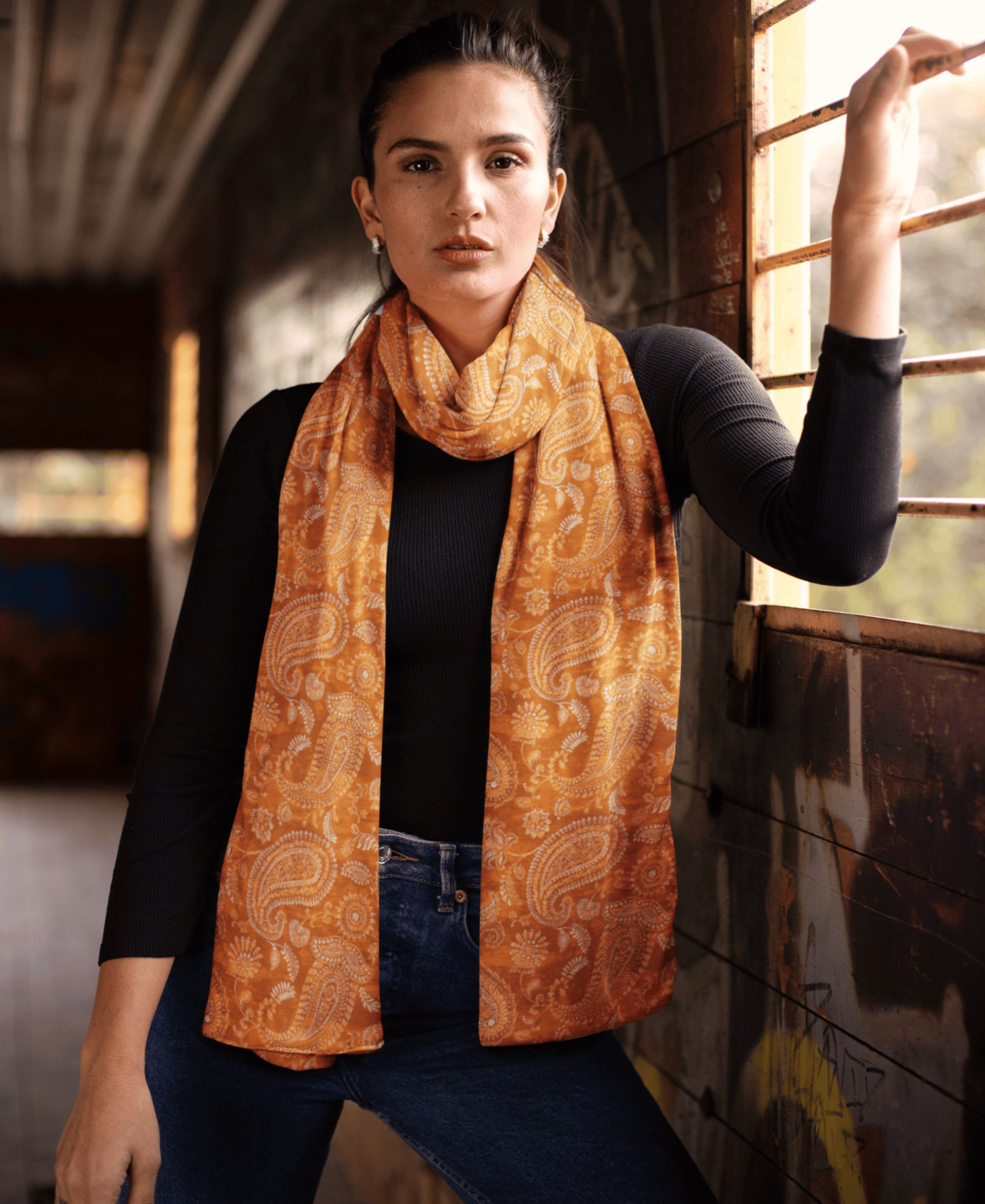Saffron Paisley Satin Stole